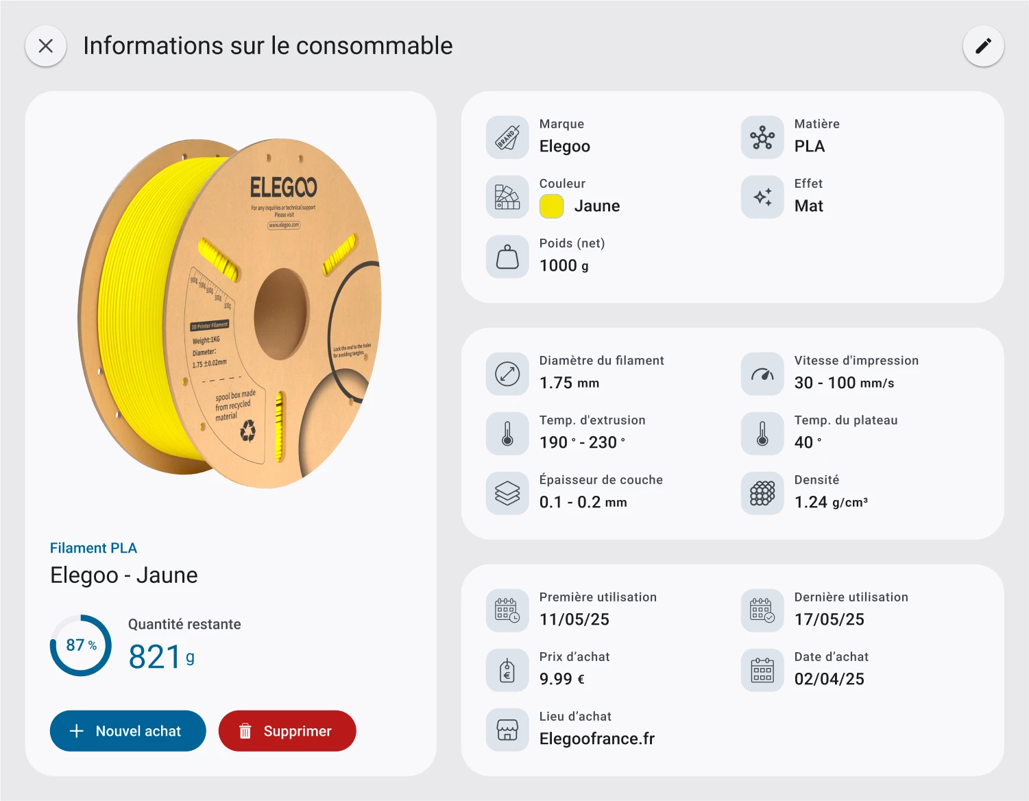 Illustration de vos consommables en détails : des informations sur mesure pour chaque matériau
